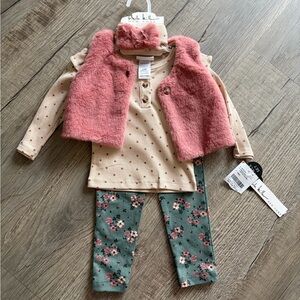 Ruffle Butts Pink Vest and Floral Leggings Set